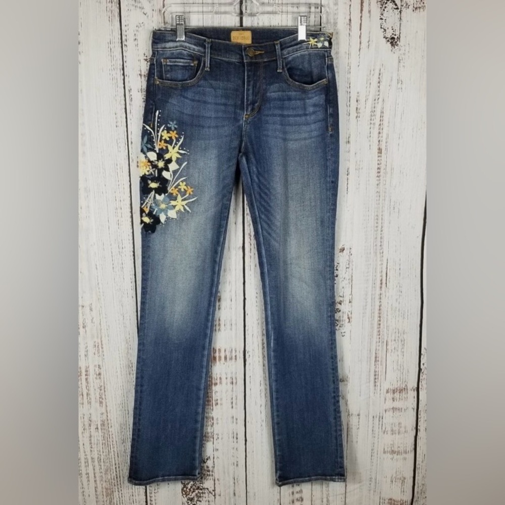 DRIFTWOOD Audrey Classic Fit Floral Embroidered  Straight Leg Jeans  Size 28